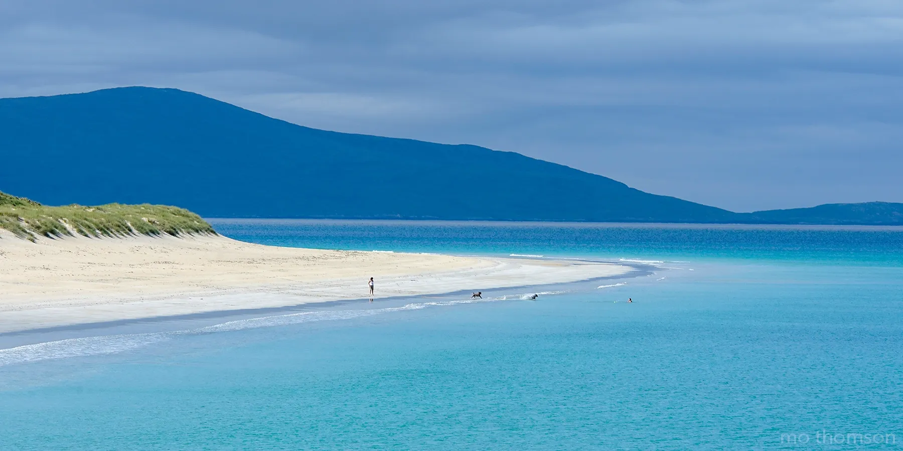 Going for a swim in the shallow waters of Traigh Rosamol / Luskentyre